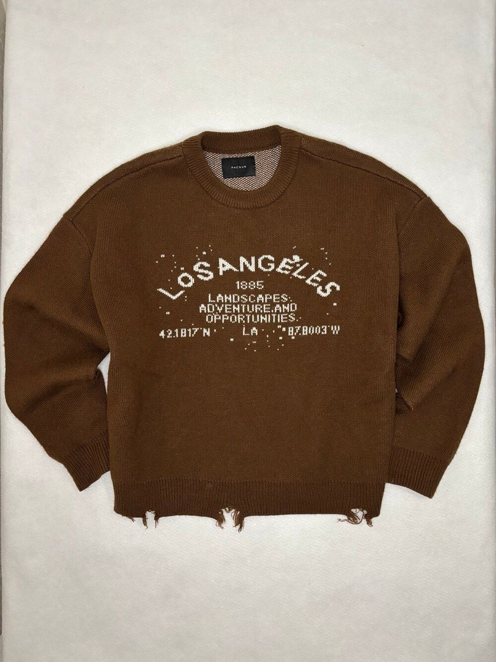 PacSun Los Angeles Distressed Graphic Sweater Brown Mens XL Oversized Knit